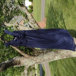 Formal floor length blue dress with split up the left side
